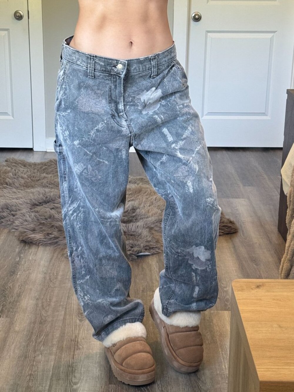 Y2K Hollister Low Rise Baggy Carpenter Camo Jeans Mens 34x32 Gray Skater Grunge